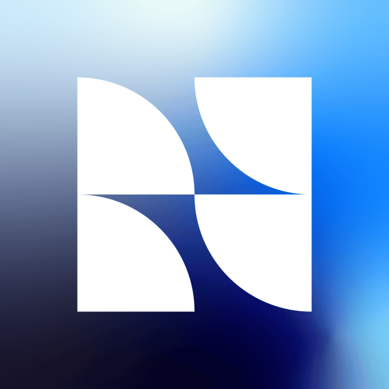 Abstract Blue Vineyard logo with geometric shapes and gradient background.